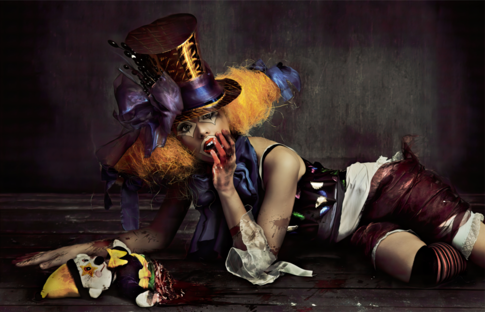 Weiblicher Clown Glasbild