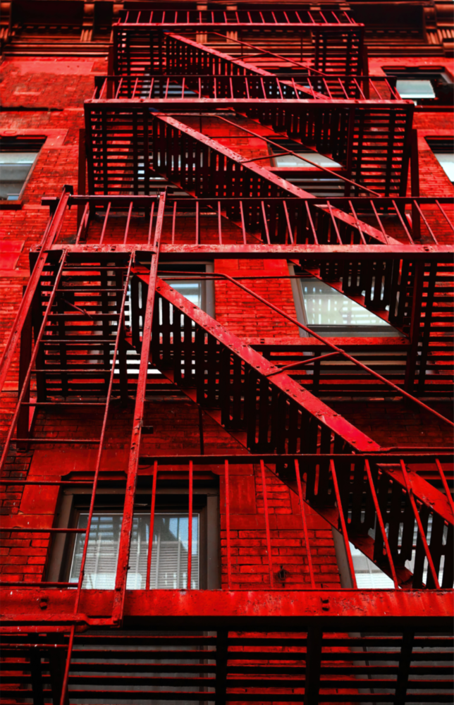 Red Stairs Glass Wall Art