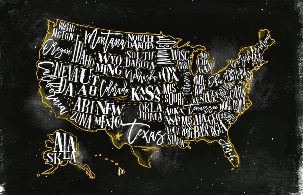 Carte des États-Unis Impression sur verre