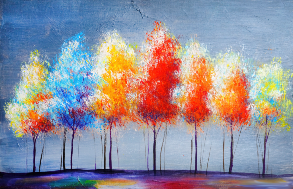 Bäume zeichnen Glasbild