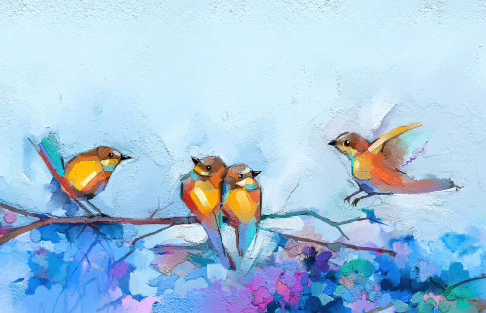 Winzige Vögel Glasbild