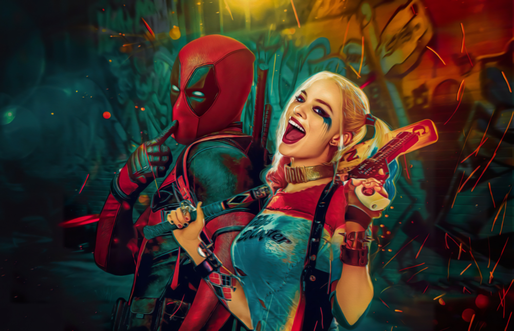 Harley Quinn and Deadpool Glass Art