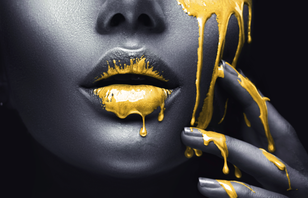 Arte de pared de vidrio de Labios amarillos