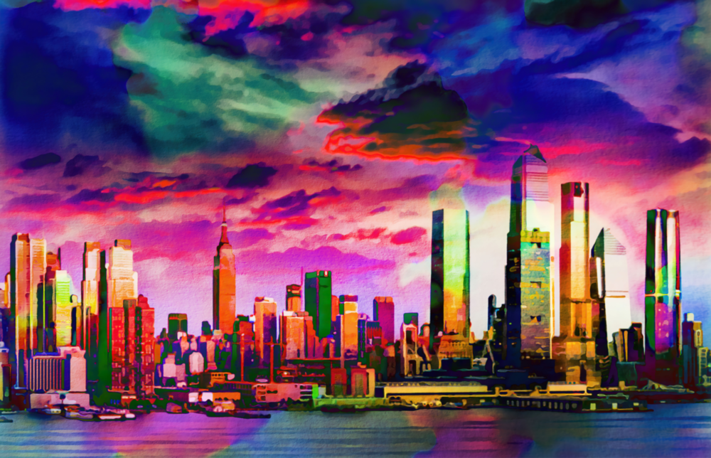 Colorful Silhouette of the City Glass Wall Art