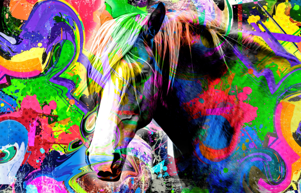 Farbiges Pferd Glasbild