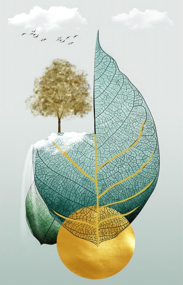 Arte della parete di vetro Albero su una foglia