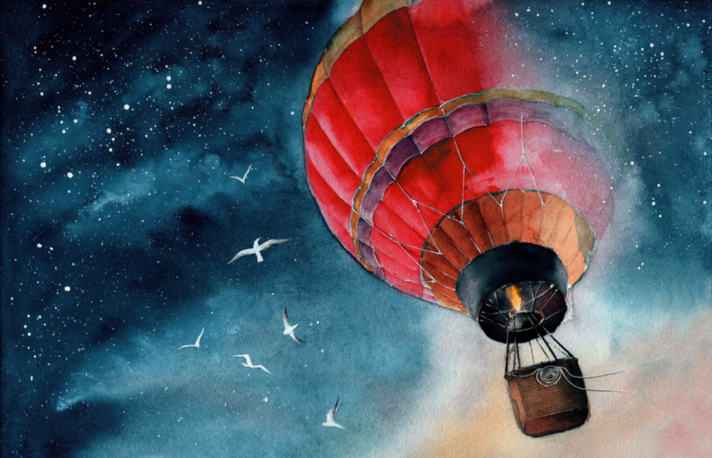 Baloon zum Mond Glasbild