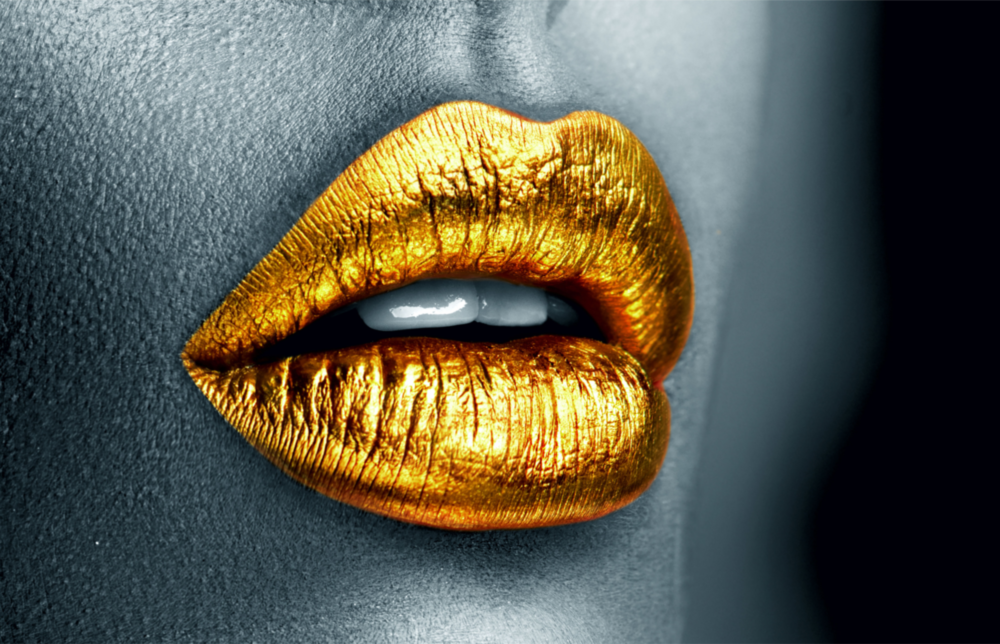 Arte de pared de vidrio de Labios dorados