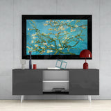 Turquoise Almond Flowers Glass Wall Art.