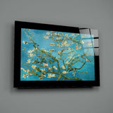 Turquoise Almond Flowers Glass Wall Art.