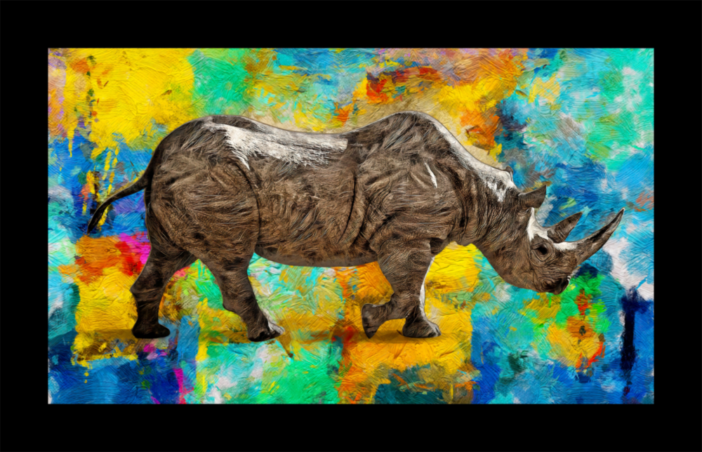 Colored Rhinoceros Glass Wall Art