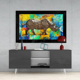 Colored Rhinoceros Glass Wall Art.