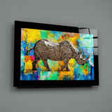 Colored Rhinoceros Glass Wall Art.