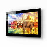 Golden Palace Reflection Elephant Glass Wall Art - 72x46 cm