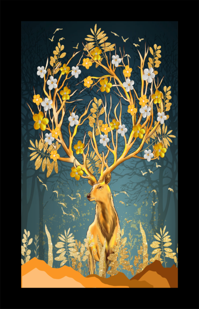 Golden Deer Glass Wall Art