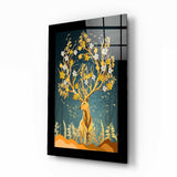 Golden Deer Glass Wall Art - 72x46 cm