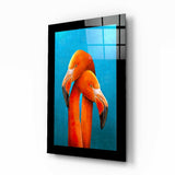 Verschlungene Hälse Flamingo-Duo auf Petrol Glasbild - 72x46 cm