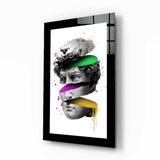 Zerschnittener Marmorkopf mit Farbstreifen Glasbild - 72x46 cm