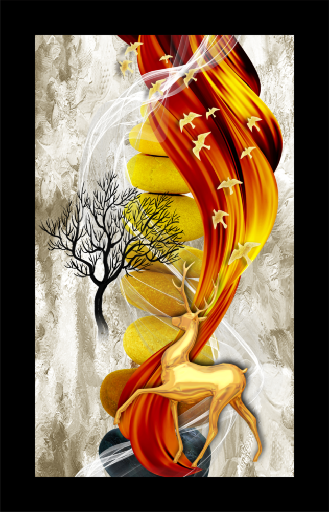 Red Gold Deer Glass Wall Art