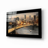Dipinto di un Ponte all'Ora Dorata quadro in vetro - 72x46 cm