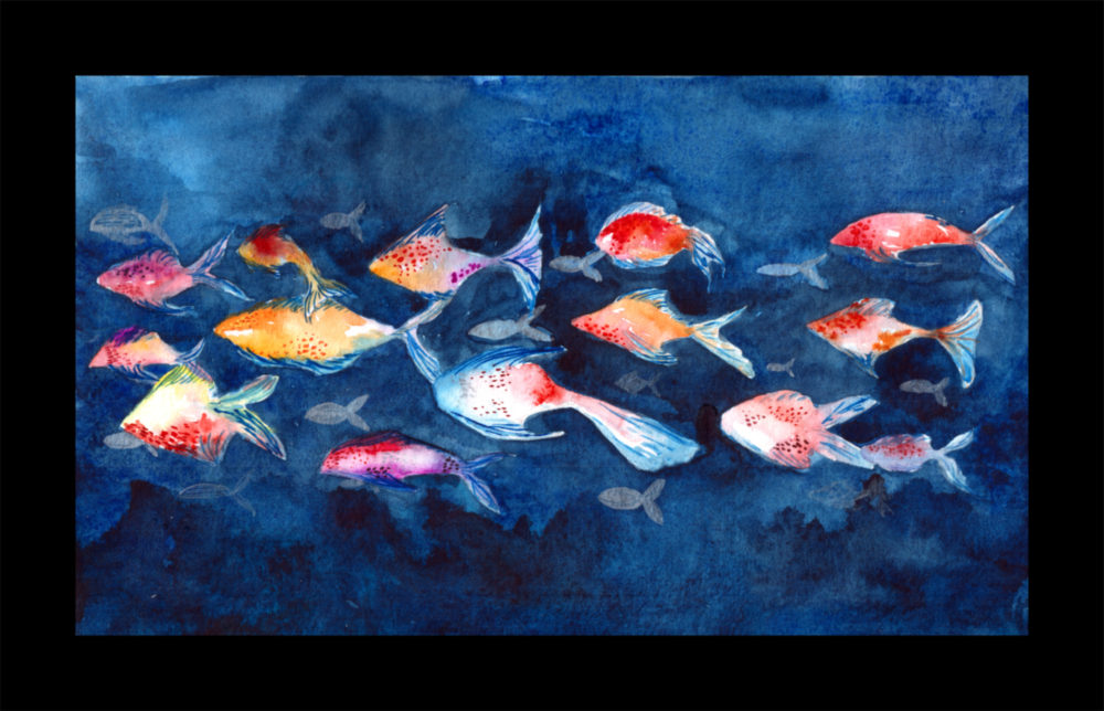 Arte de pared de vidrio de Peces coloridos