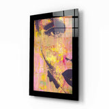 Golden Pink Abstract Woman Glass Wall Art - 72x46 cm