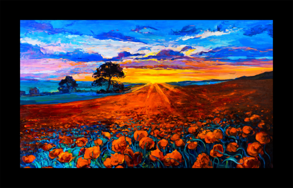 Arte de pared de vidrio de Campo de amapolas