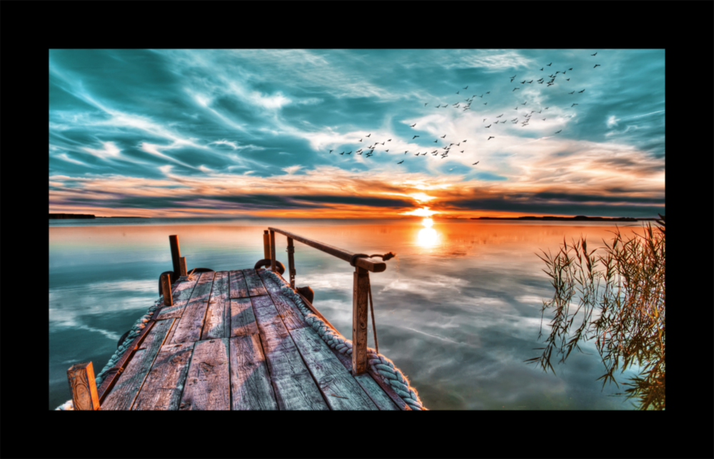 Arte della parete di vetro Tramonto sul molo