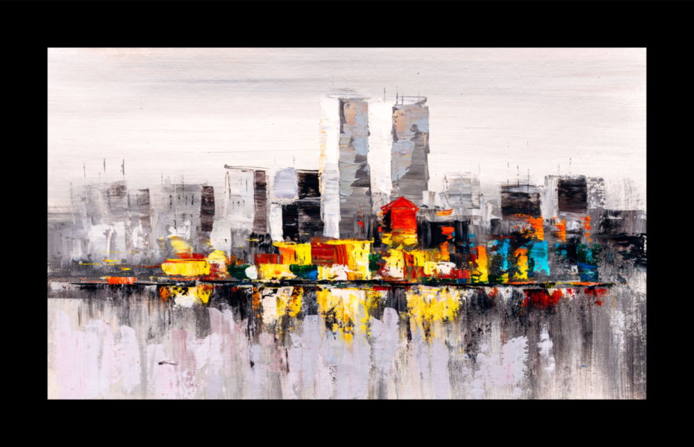 Stadt Silhouette Glasbild