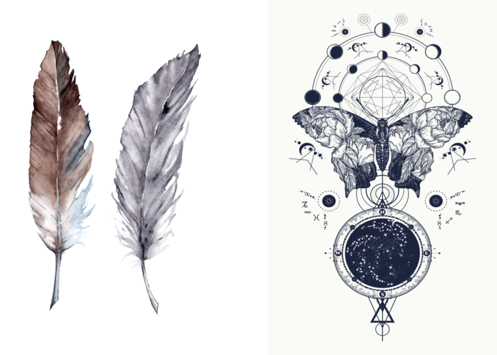 Federn und Schmetterling 2 Stück kombinieren Glasbild