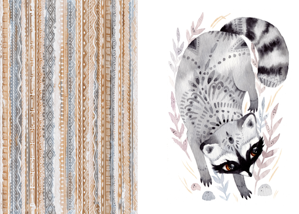 Raccoon  2 Pieces Combine Glass Wall Art