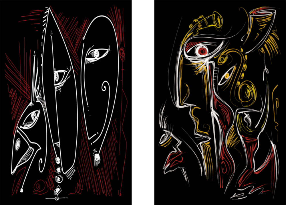 The Style of Picasso 2 Pieces Combine Glass Wall Art