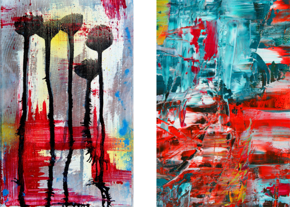 Abstract Flowers 2 Pieces Combine Glass Wall Art