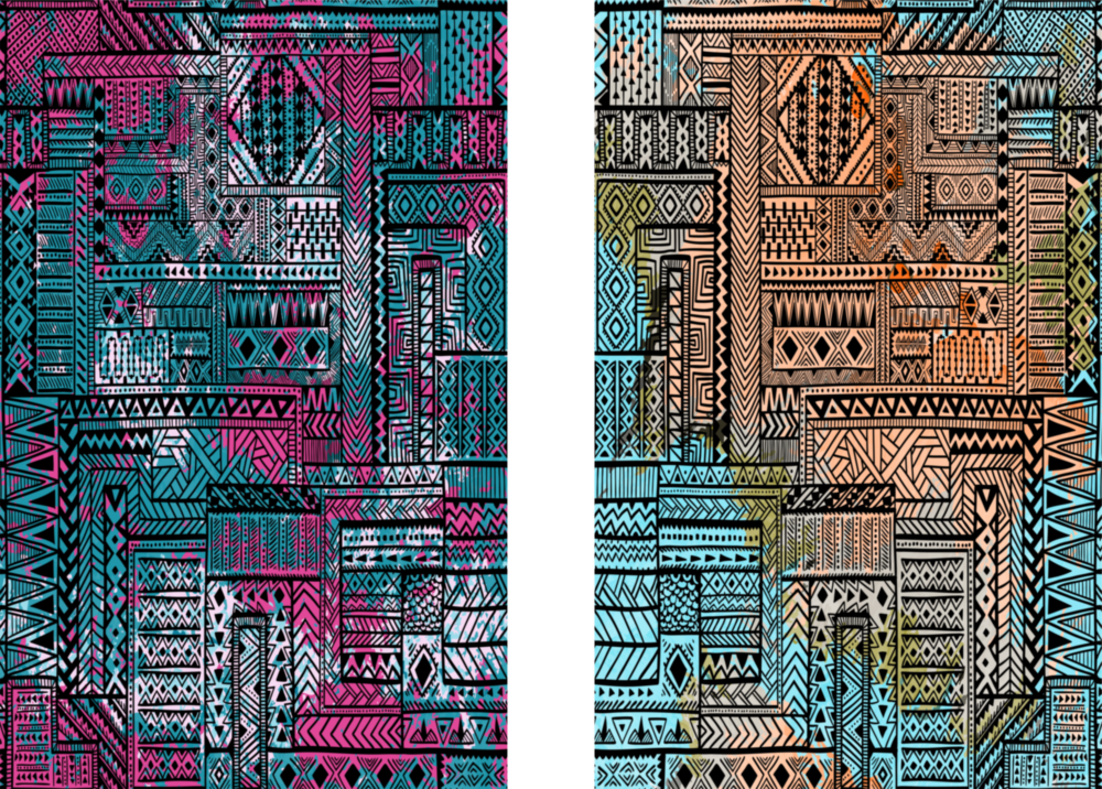 Ethnic Patherns 2 Pieces Combine Glass Wall Art