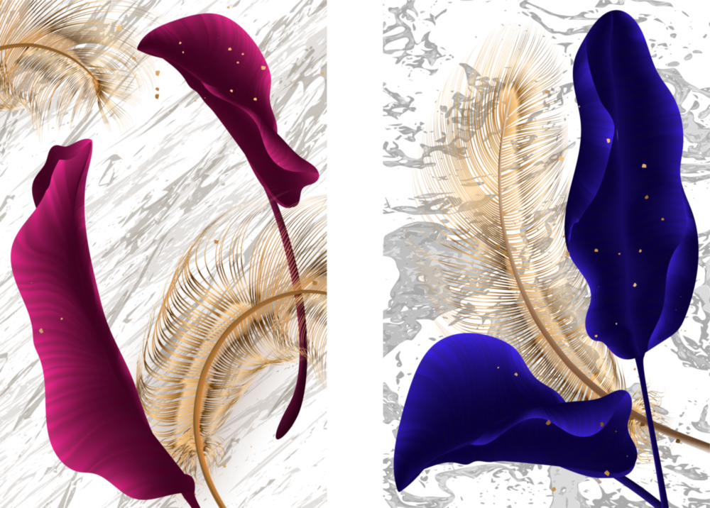 Leaves 2 Pieces Combine Glass Wall Art