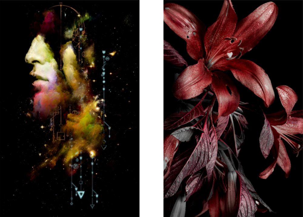 Man and Flower 2 Pieces Combine Glass Wall Art