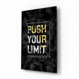 Gym-Slogan in schwarzem Camo und goldenem Chrom Glasbild - 72x46 cm