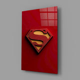 Superman Logo on Red Glass Wall Art