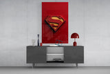 Superman Logo on Red Glass Wall Art