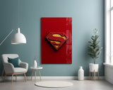 Superman Logo on Red Glass Wall Art