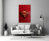 Superman Logo on Red Glass Wall Art