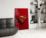 Superman Logo on Red Glass Wall Art