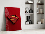 Superman Logo on Red Glass Wall Art