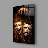 Tragedy and Comedy Masks Glass Wall Art