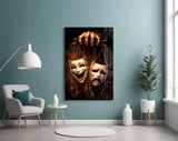 Tragedy and Comedy Masks Glass Wall Art
