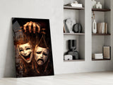 Tragedy and Comedy Masks Glass Wall Art