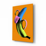Pop Banana on Orange Glass Wall Art
