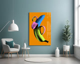 Pop Banana on Orange Glass Wall Art