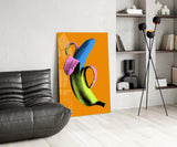 Pop Banana on Orange Glass Wall Art