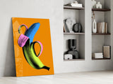 Pop Banana on Orange Glass Wall Art